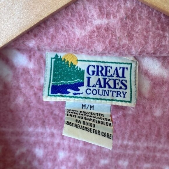Vintage Great Lakes Country dusty pink snowflake polar fleece shacket top - Picture 2 of 9